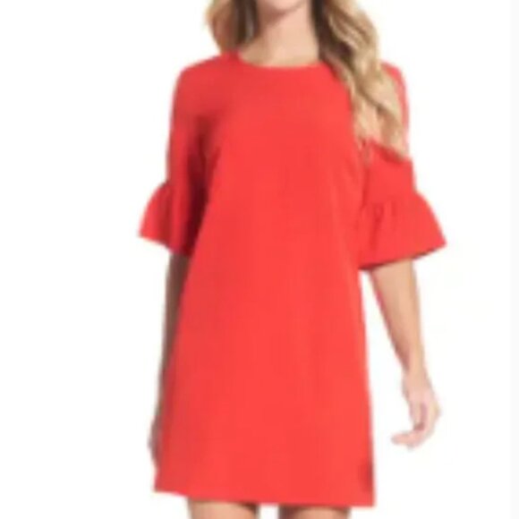 Charles Henry Elbow Bell Sleeve Shift Dress Women's XL Rose Trellis Red Cocktail - Picture 1 of 7